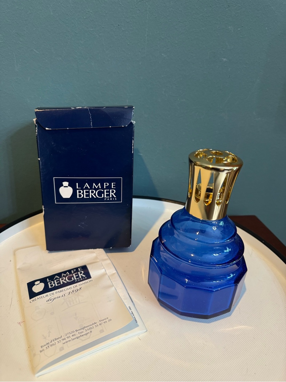 LAMPE BERGER PARIS ”SAPPHIRE ODINE” Glass FRAGRANCE OIL LAMP DIFFUSER In Box
